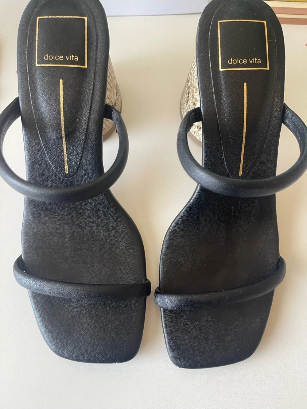 Dolce Vita Black Minimalist Two-Strap Square-Toe Heels